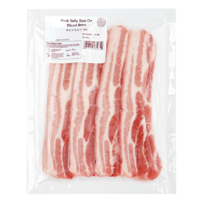 Pork Belly Skin On, Sliced 8mm, Frozen 2 lb