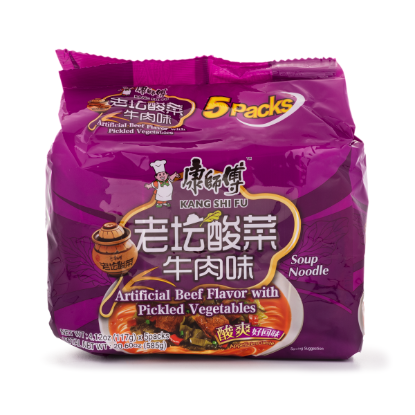Kangshifu Soup Noodle, Artificial Beef Flavor with Pickled Vegetables 5pk 585 g