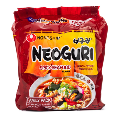 Nongshim Neoguri Instant Udon Type Noodles, Spicy Seafood Flavor, Family Pack 120g*4 480 g