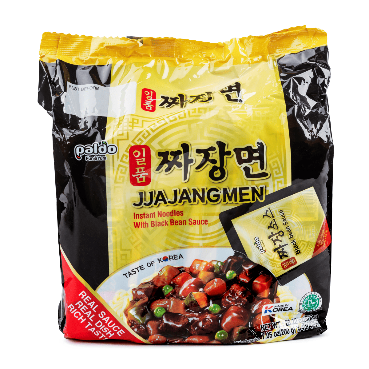 Paldo Jjajangmen Instant Noodle with Black Bean Sauce Family Pack 7.05 oz*4 pack