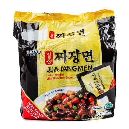 Paldo Jjajangmen Instant Noodle with Black Bean Sauce Family Pack 7.05 oz*4 pack