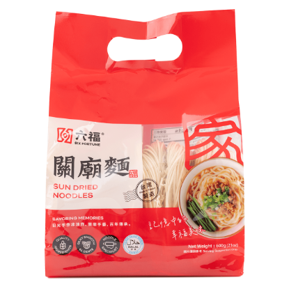 SIX FORTUNE SUN DRIED NOODLES (GUAN MIAO NOODLE-THIN) 600 g