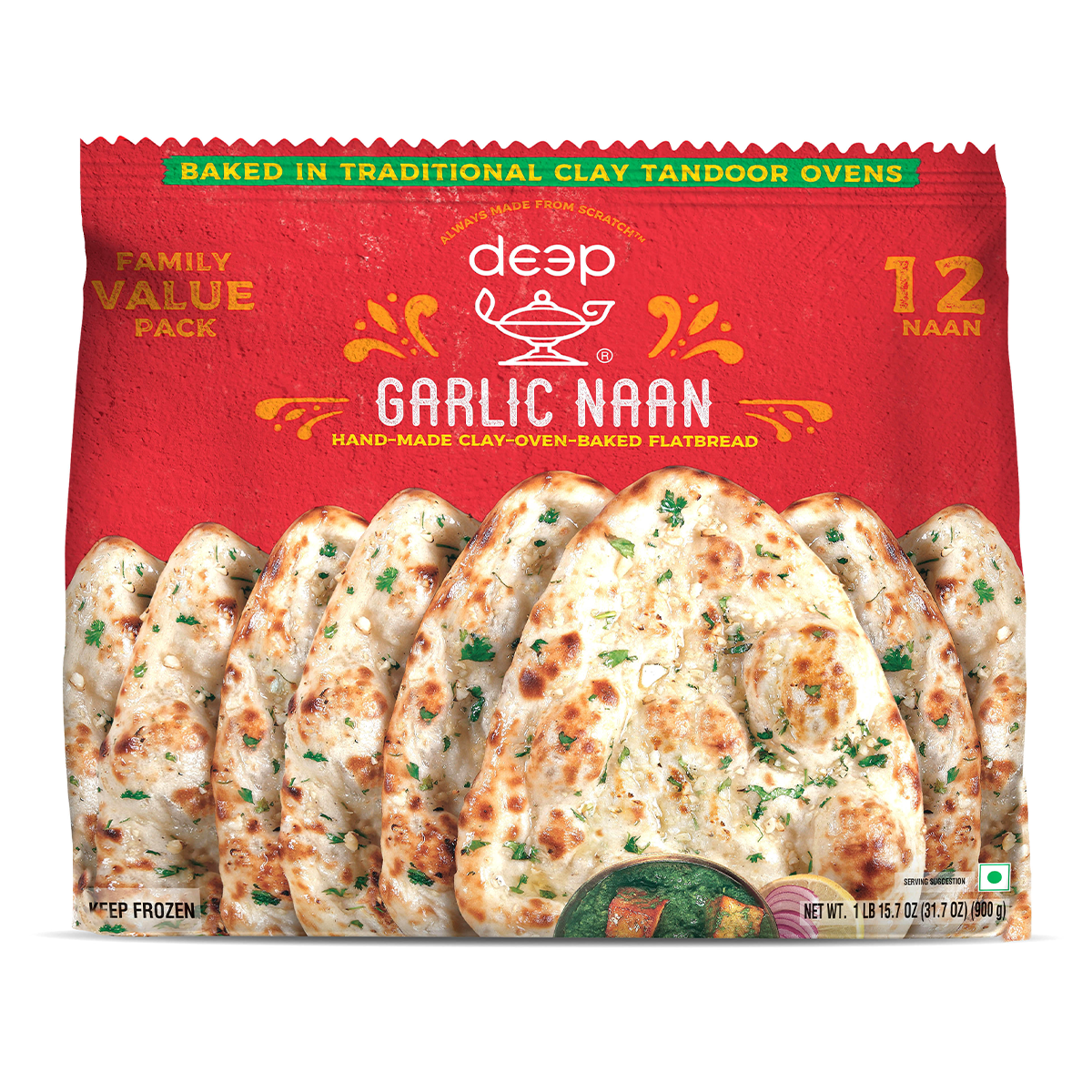 Deep FamilyPack Garlic Naan (12Pc) 31.7 oz