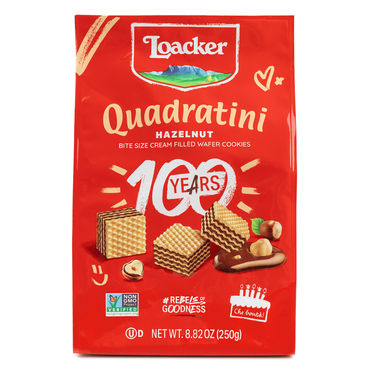 Loacker Quadratini Bite-Size Wafer Cookies, Hazelnut Flavor 250 g