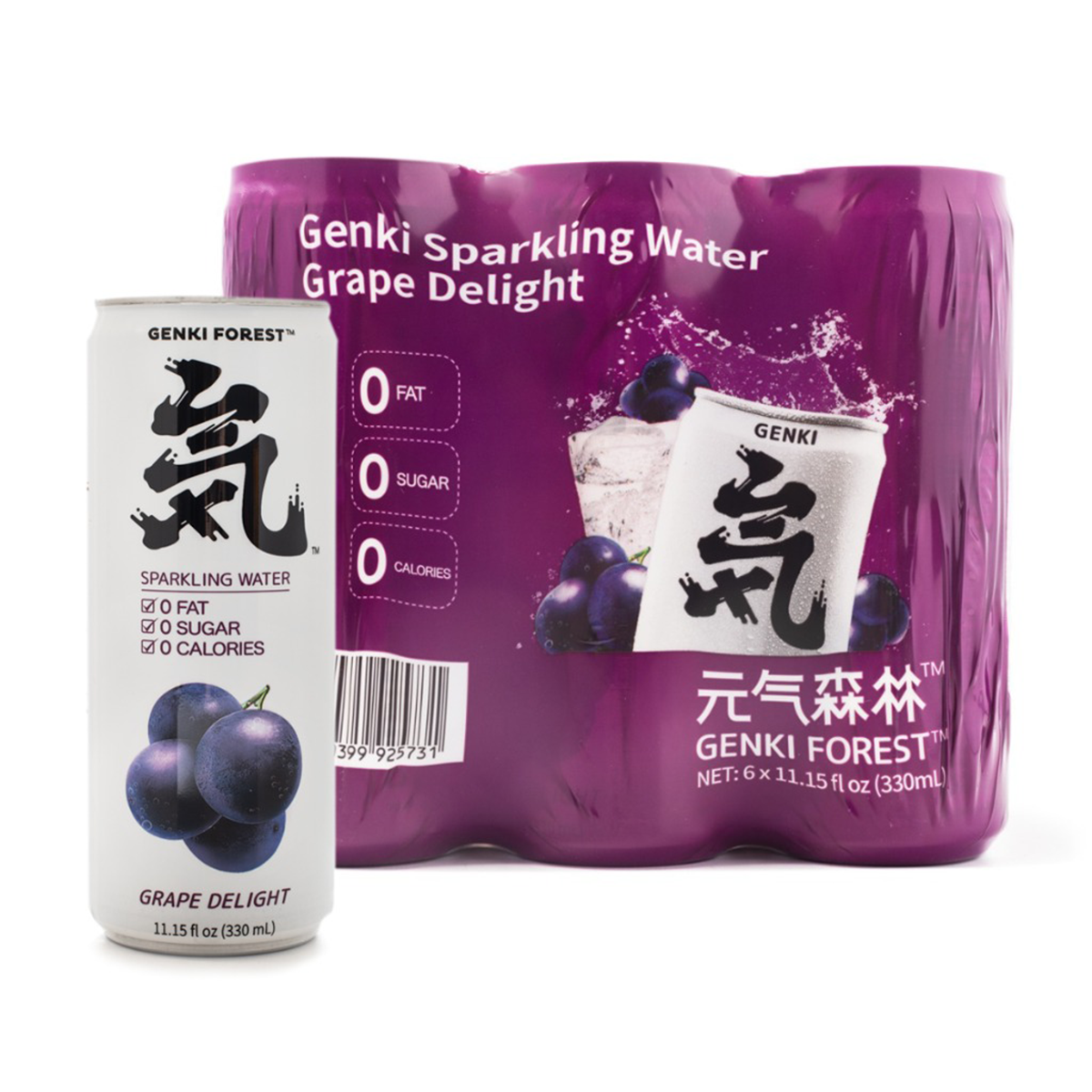 Genki Forest Sparkling Water, Grape Delight Flavor 330 ml*6 can