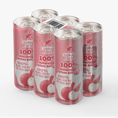 Elephant World 100% Natural Lychee Juice with Pulp 6 count