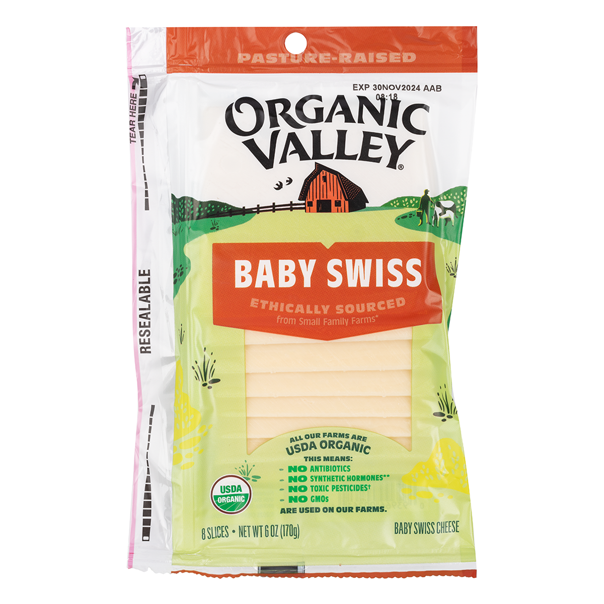 Organic Valley Sliced Baby Swiss 6 oz