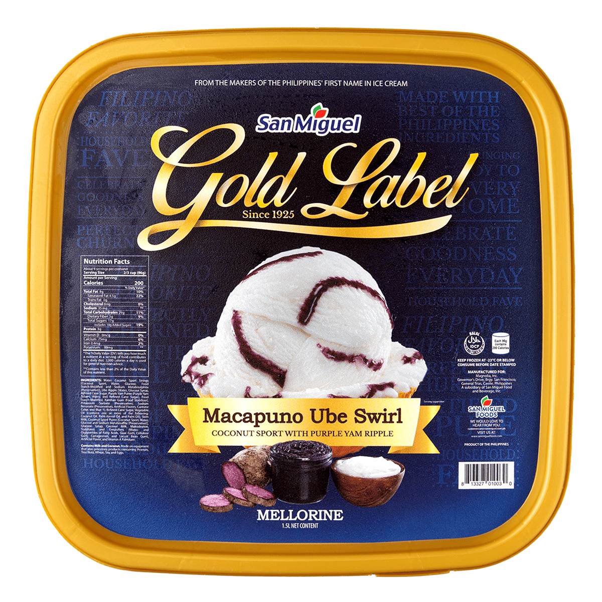 San Miguel Gold Label Macapuno Ube Swirl Ice Cream 50 oz