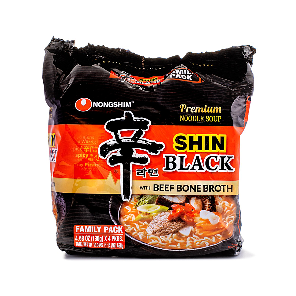 Nongshim Shin Black Ramen Noodle Soup 130g*4 520 g