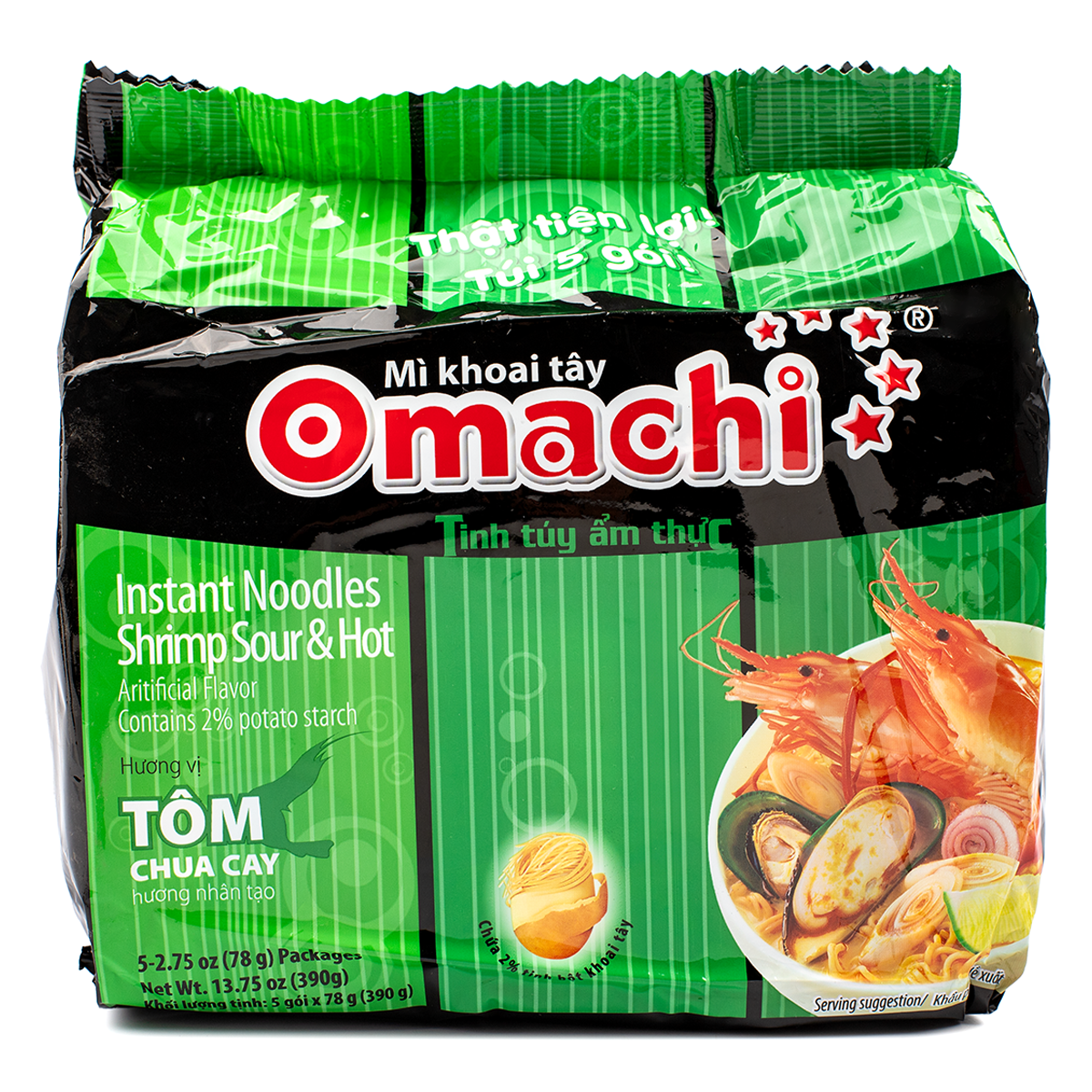 Omachi Instant Noodles, Hot & Sour Shrimp Flavor 2.75 oz*5 pack