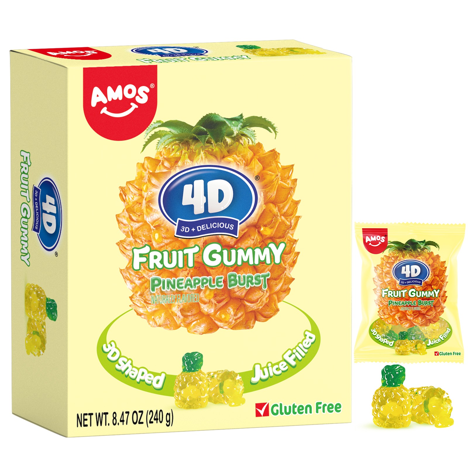 AMOS 4D Gummy Pineapple Burst Candy(10ct) 8.47 oz