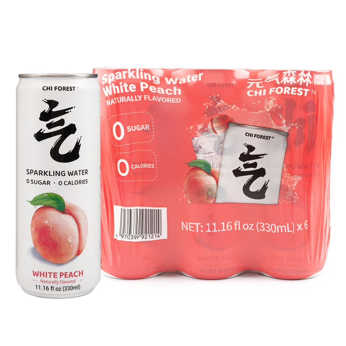 Genki Forest Sparkling Water, White Peach Flavor 330 ml*6 cans