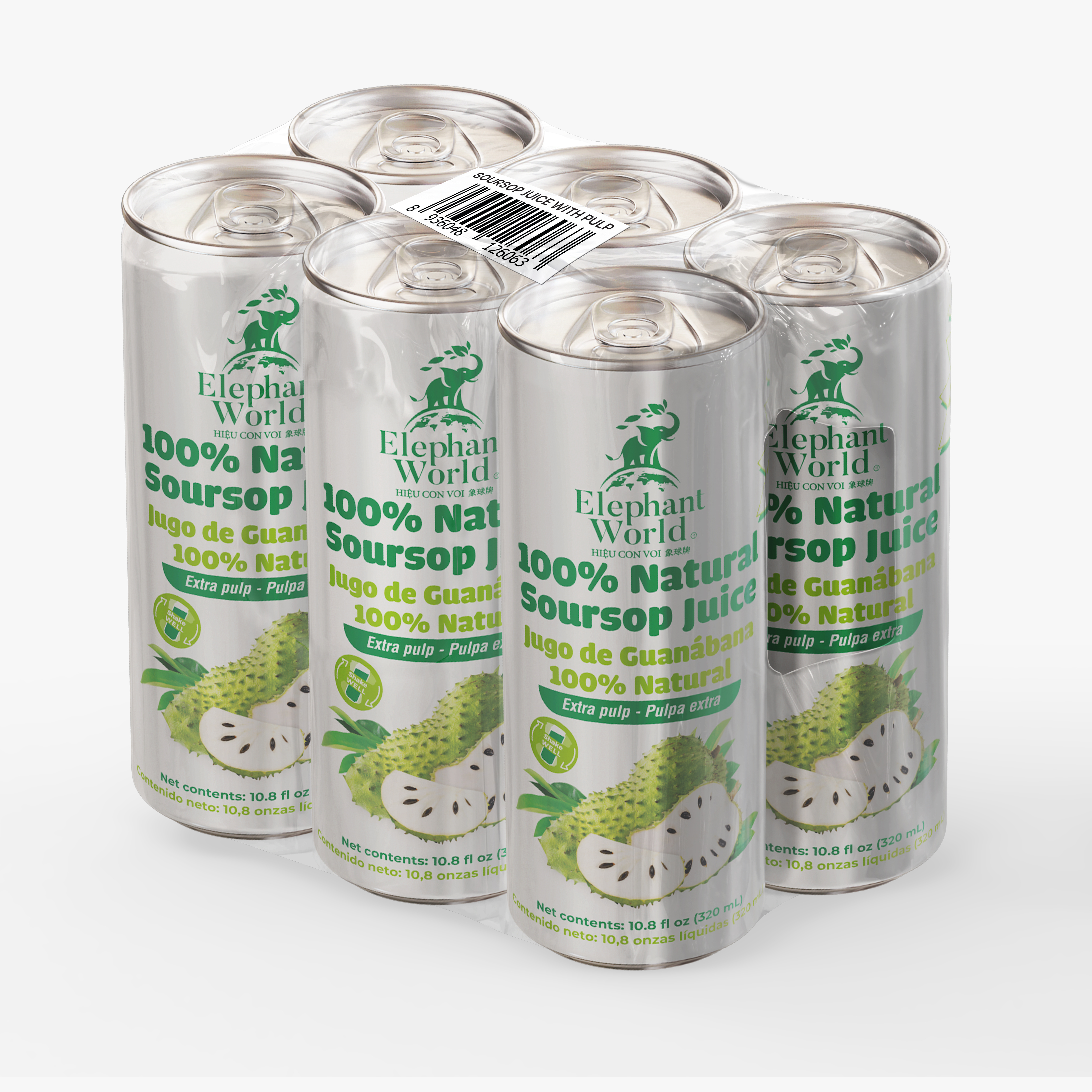 Elephant World 100% Natural Soursop Juice 10.8 fl.oz*6 cans