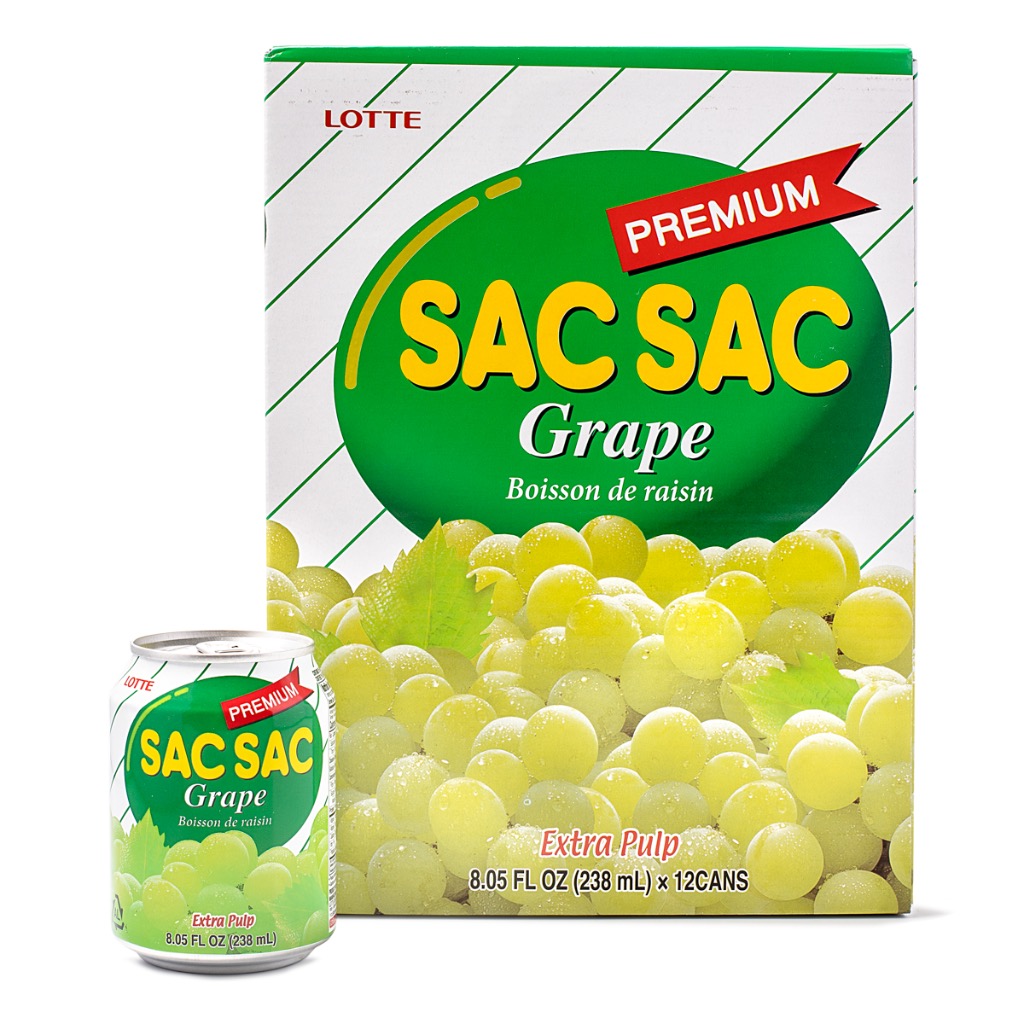 Lotte Sac Sac Grape Juice, Extra Pulp 238 ml*12 cans