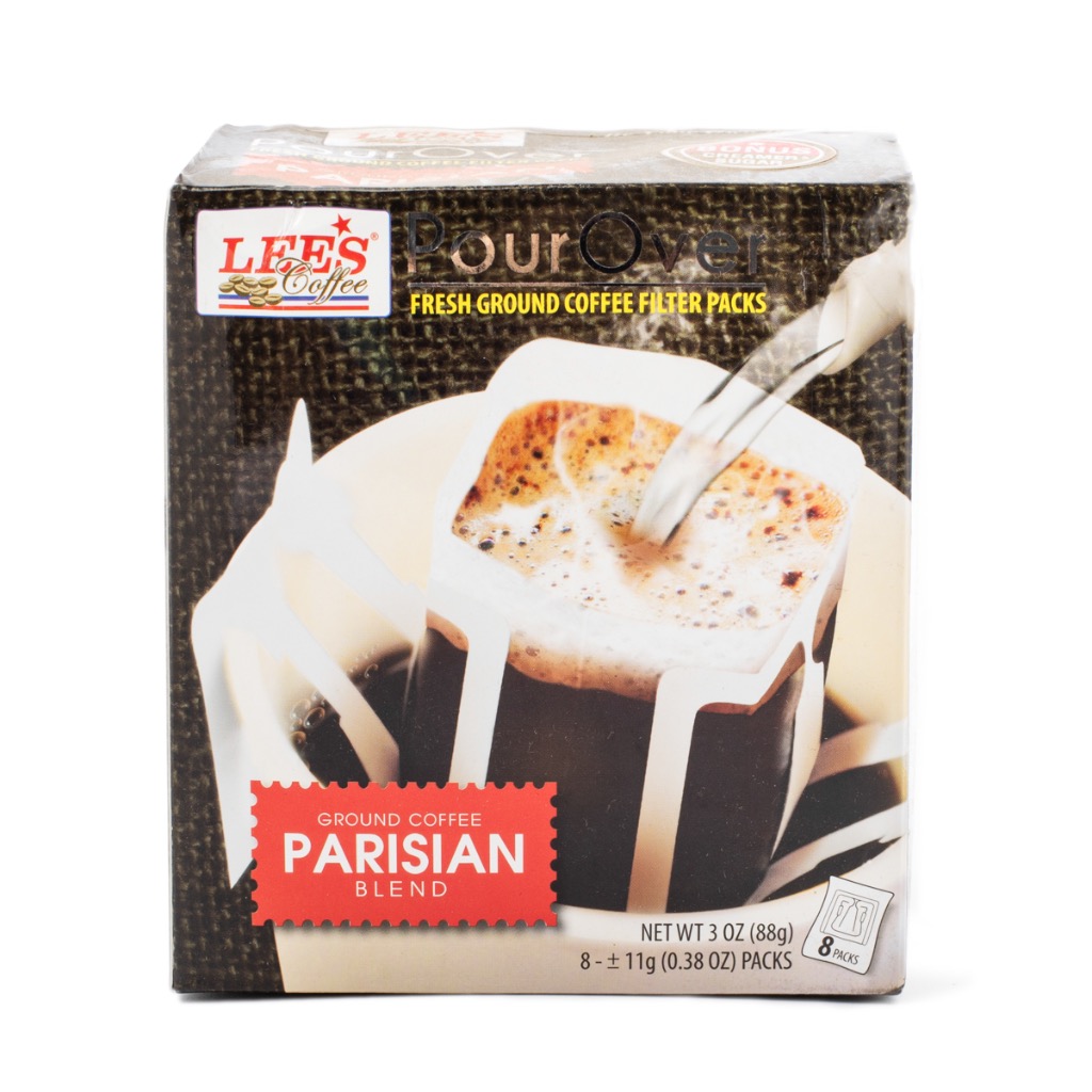 Lee's Coffee Pour Over Coffee, Parisian Blend 0.38 oz*8 pack