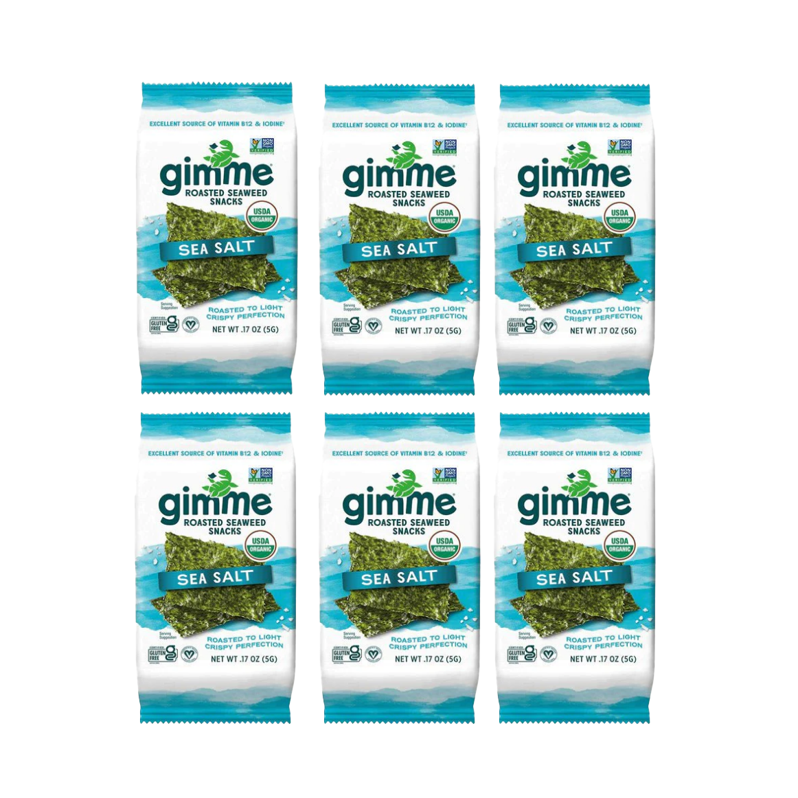 GimMe Organic Roasted Seaweed with Sea Salt 6pk 30 g