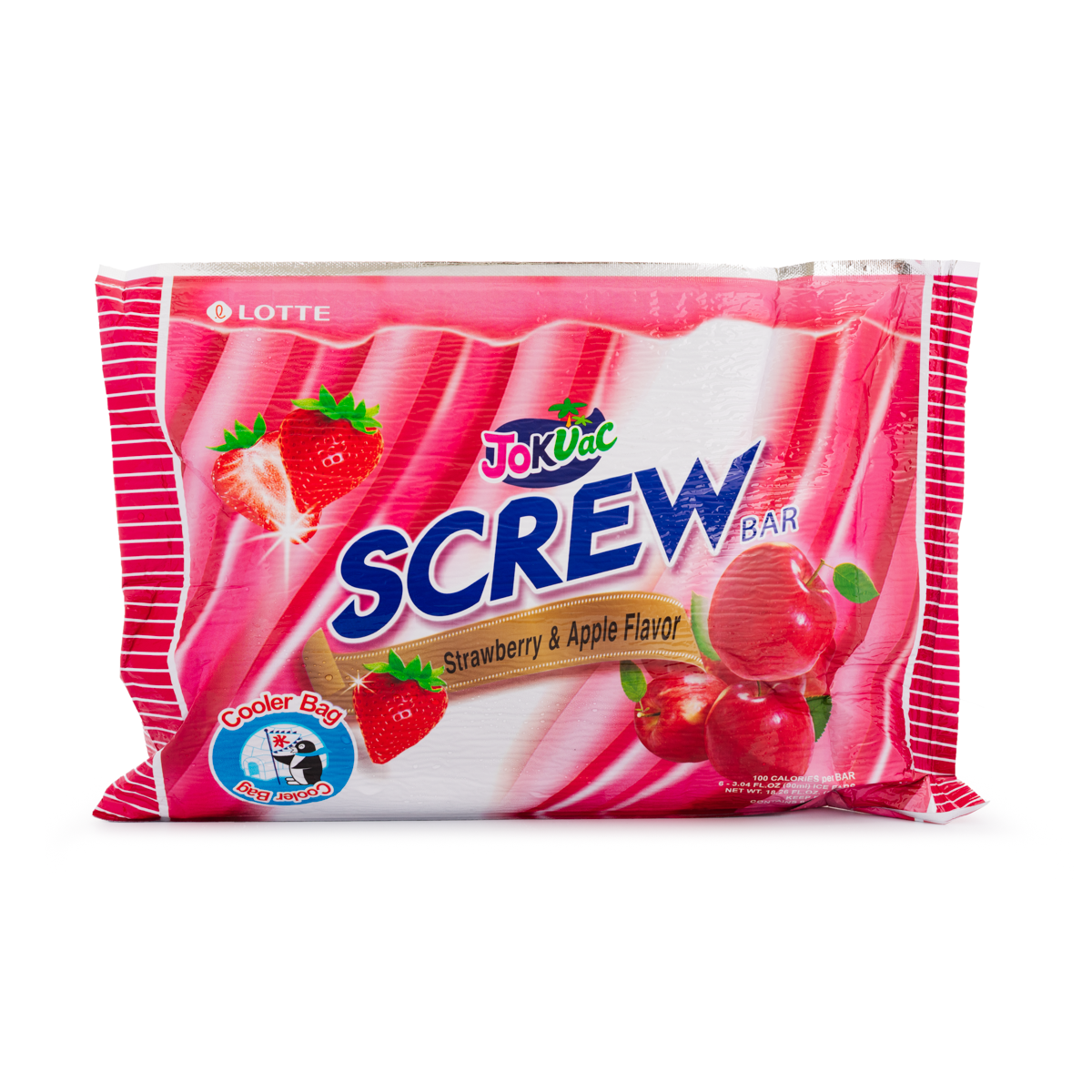 Lotte Screw Ice-Bar, Strawberryï¼†Apple Flavor 6 bars 90 g