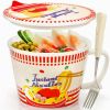Ceramic Ramen Bowl with Lid, 35OZ Noodle Cup Fork 1 each