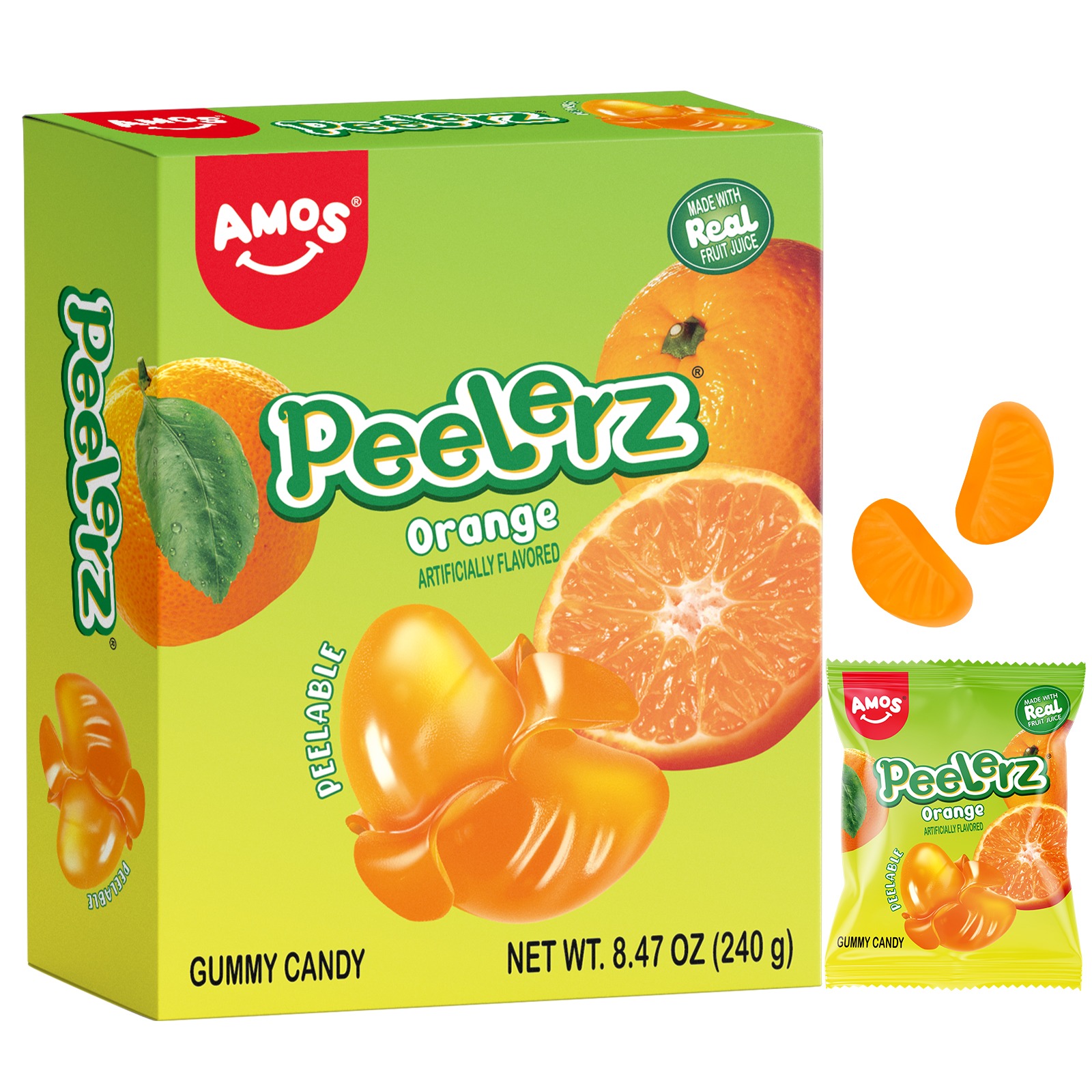 Amos Peelzer Gummy Orange Peeling Candy (10ct) 8.47 oz