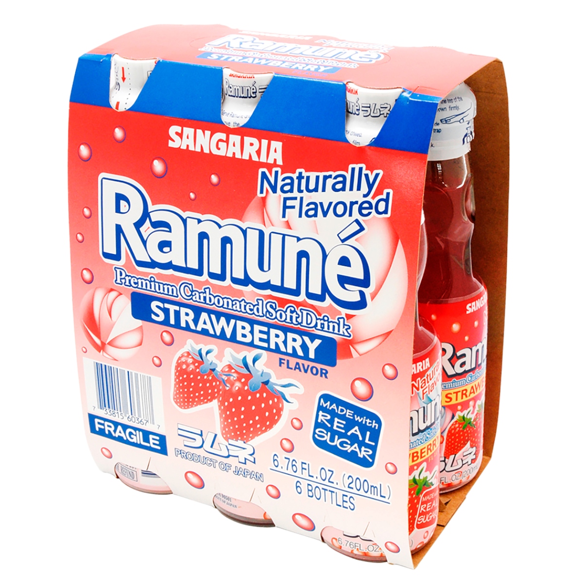 Sangaria Ramune Soft Drink Strawberry Flavor 6pack 200 ml*6 bottles